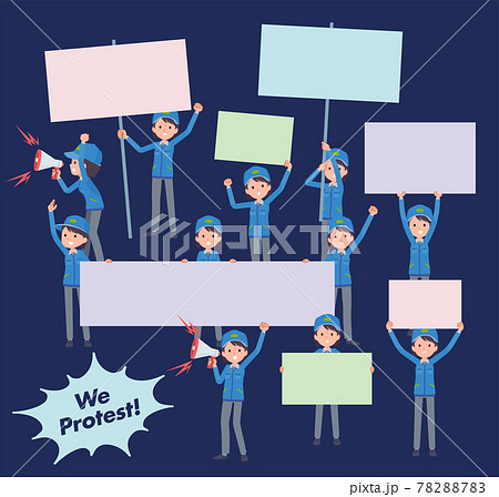 デモ抗議をする配送員女性のセット デモ抗議をする配送員女性のセット 78288783