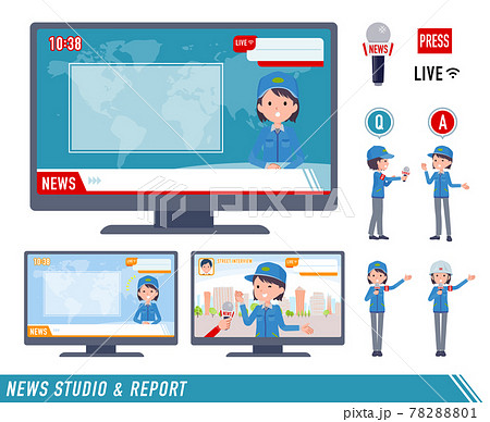 ニュース番組に出演する配送員女性のセット ニュース番組に出演する配送員女性のセット 78288801