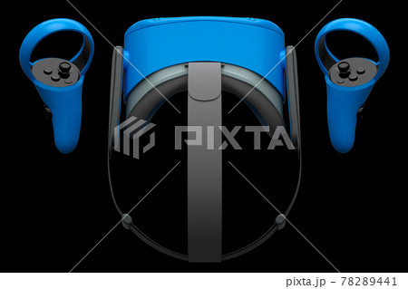 Virtual reality glasses and controllers for online gaming on black background Virtual reality glasses and controllers for online gaming on black background 78289441