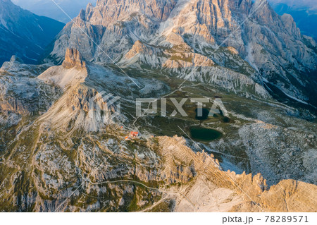 aerial view of the dolomites near the three peaks of lavaredo 78289571