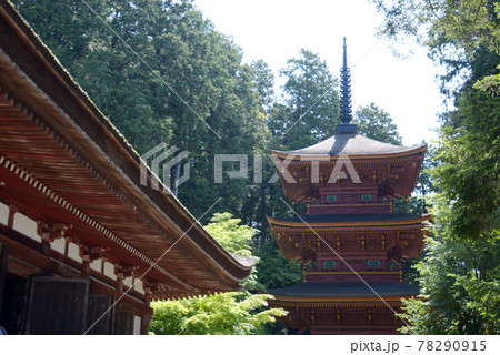 長命寺　本堂と三重塔　滋賀県近江八幡市 78290915