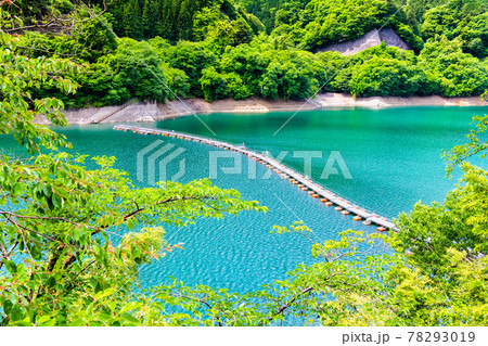 東京都奥多摩町 奥多摩湖のドラム缶橋 麦山の浮橋 の写真素材