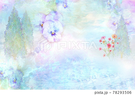 花の咲く幻想的な風景イラストのイラスト素材