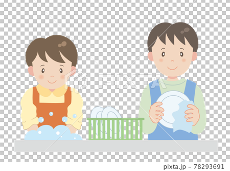 Men and women working together to clean up after a meal 78293691