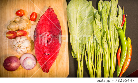 top view Fresh fish fillet on a cutting board. 78295447