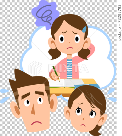 学校の授業についていけない娘を心配する両親 78295792
