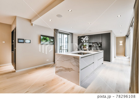 Kitchen and dining zone in modern apartment 78296108