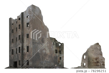Ruined city building isolated on white 3d illustration 78296251