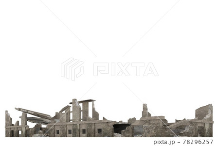 Ruined city building isolated on white 3d illustration 78296257