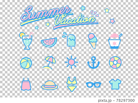 Retro pop summer icon material set pastel 78297300