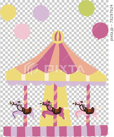 メリーゴーランドと風船のイラストのイラスト素材