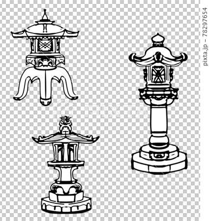 3種石燈籠-黑白二元 78297654