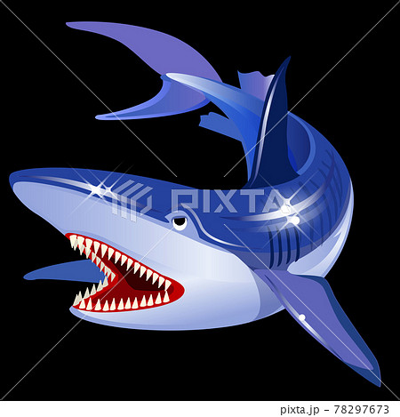 アイコン風のサメ 黒背景のイラスト素材
