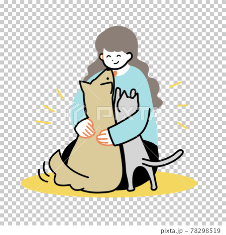 犬と猫を抱きしめる女性のイラスト 犬と猫を抱きしめる女性のイラスト 78298519