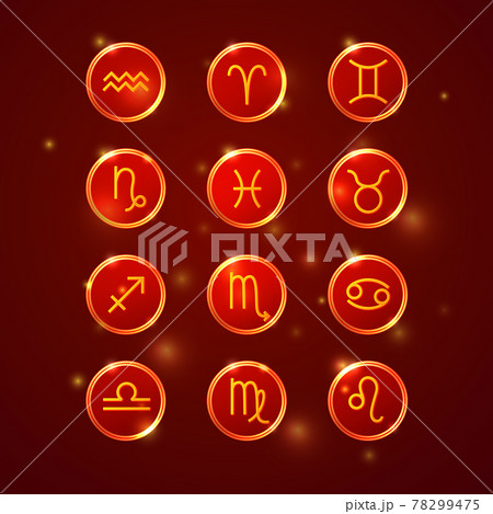 zodiac signs collection, round horoscope symbols icons 78299475