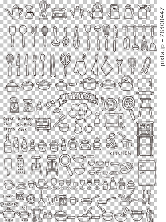 手書きのキッチン料理用品素材セット 78300447