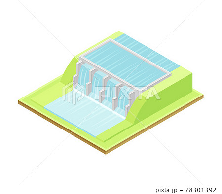 Hydropower or Water Power Station as Ecological Resource of Electric Power Isometric Vector Illustration 78301392