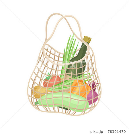 Reusable Shopping Bag Full of Grocery Products as Eco Purchase Vector Illustration 78301470
