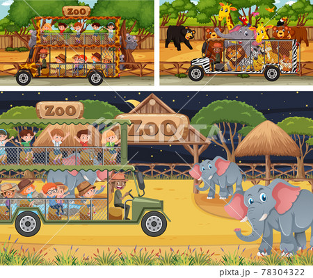 Set of different safari scenes with animals and...のイラスト素材 [78304322] - PIXTA