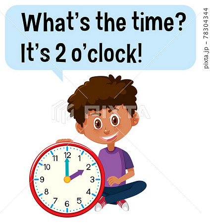 Telling time with a boy holding a clock 78304344
