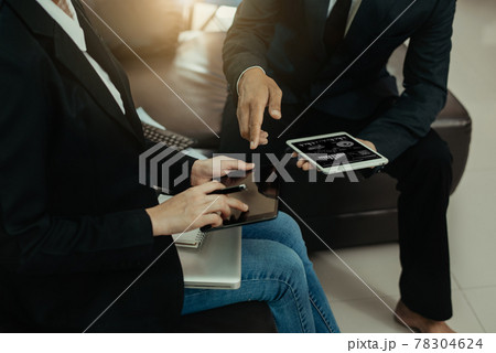 Business concept, Business man and business woman working and meeting with chart at office. Business concept, Business man and business woman working and meeting with chart at office. 78304624