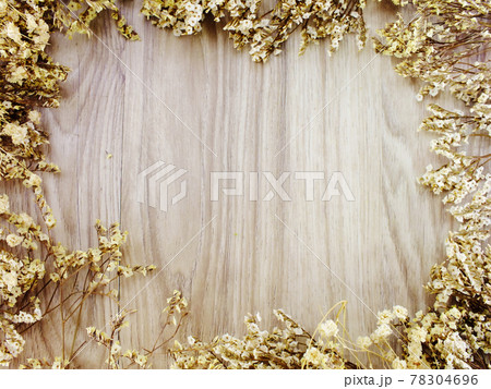 dry flowers frame top view on wooden space copy background dry flowers frame top view on wooden space copy background 78304696