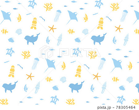 海の生き物 シームレスパターン 壁紙 背景素材のイラスト素材