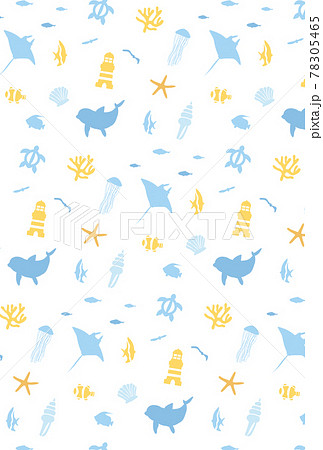 海の生き物 シームレスパターン 壁紙 背景素材 縦のイラスト素材