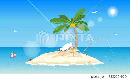 ブルーオーシャン シロクマの夏休み 海の風景イラスト 背景素材のイラスト素材