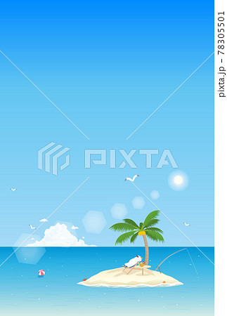 ブルーオーシャン シロクマの夏休み 海の風景イラスト 背景素材のイラスト素材