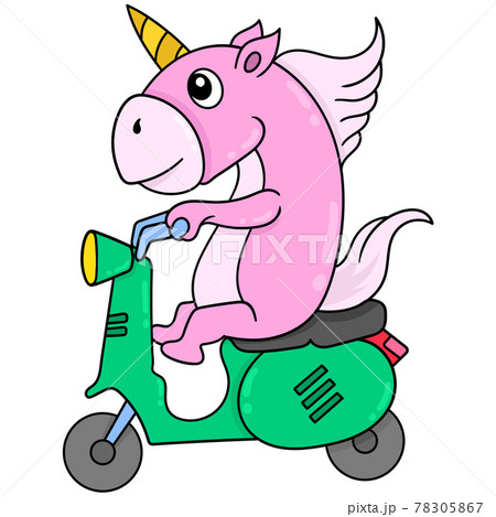 A Unicorn Is Traveling On A Vespa Scooter のイラスト素材