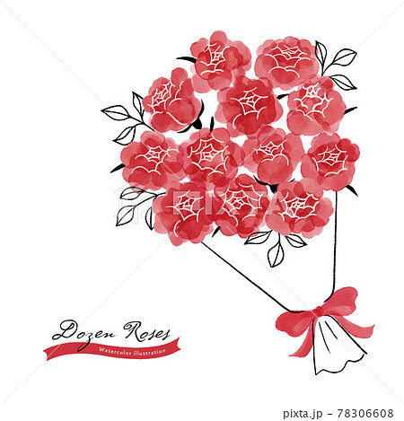 12朵紅玫瑰花束插畫 水彩觸感 插圖素材 圖庫