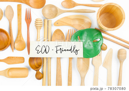 Set of wooden utensils on white background. Set of wooden utensils on white background. 78307080