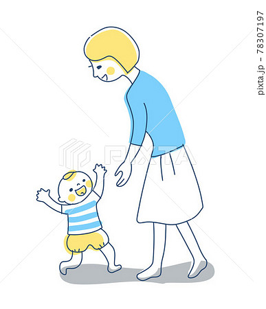 ママに向かって歩く赤ちゃんのイラスト素材