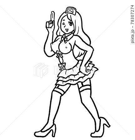 セクシーポリスのコスプレイラスト 線画 エッチなお姉さんのイラスト素材