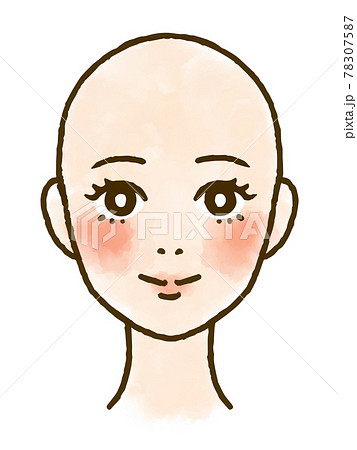 正面を向いた若い女性の顔イラスト 髪なし のイラスト素材
