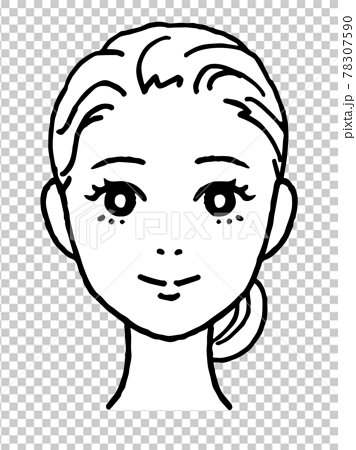 正面を向いた若い女性の顔イラスト 白黒 のイラスト素材