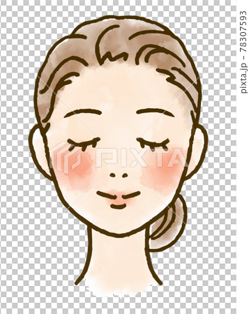 一個年輕女子麵向前方閉上眼睛的面部插圖 一個年輕女子麵向前方閉上眼睛的面部插圖 78307593