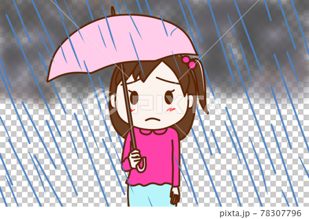 雨がザアザア降ってアンニュイな気持ちになっている少女のイラスト素材