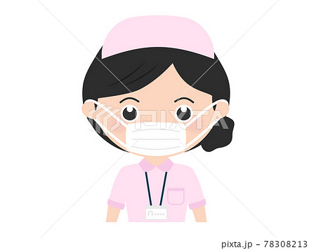 ナースキャップ マスクの白衣女性看護師 上半身のイラスト素材 7013