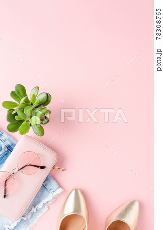 Women outfit with copyspace. Flat lay 78308765