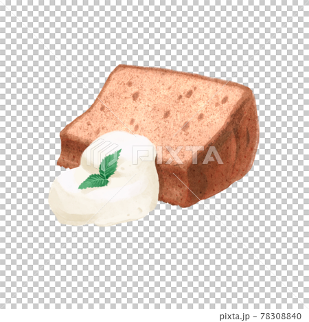 リアルタッチのシフォンケーキと生クリームとミントのイラスト 78308840