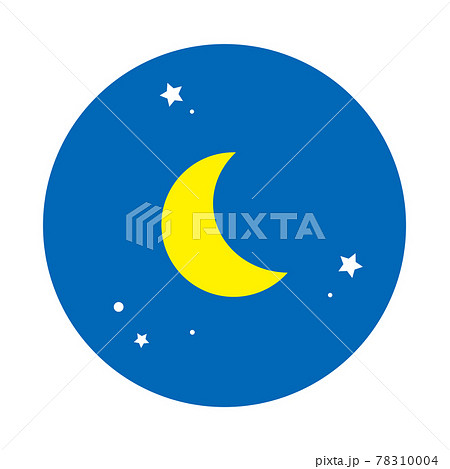 夜イメージの丸型アイコン 背景ベタ塗り 青 のイラスト素材