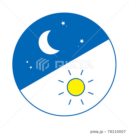 朝と夜イメージ 丸型アイコン。左上から夜、朝(線画、青) 朝と夜イメージ 丸型アイコン。左上から夜、朝(線画、青) 78310007