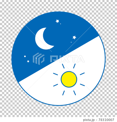 早上和晚上的圖像 圓形圖標。從左上角開始，晚上，早上（線條藝術，藍色） 78310007