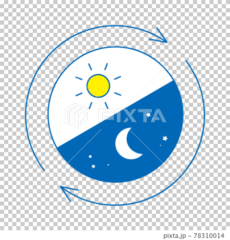 24時間のイメージイラスト。朝と夜、矢印（線画、青） 78310014