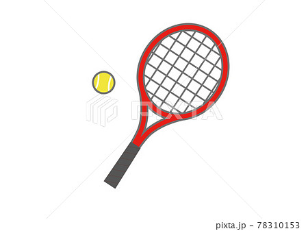 赤いテニスラケットとテニスボールのイラスト素材