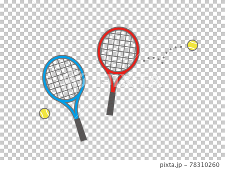 赤と青のテニスラケットとテニスボールのイラスト素材