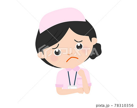 困っているナースキャップの白衣 ピンク 女性看護師 上半身のイラスト素材