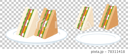 盤子裡的雞蛋火腿三明治插畫素材 78311418